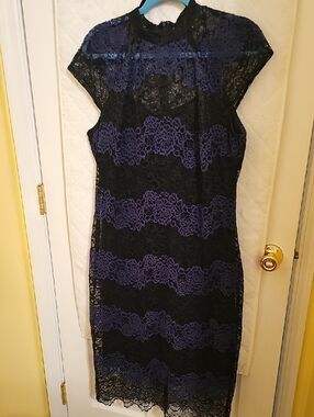 New York & Company Black and Navy Lace Midi Dress